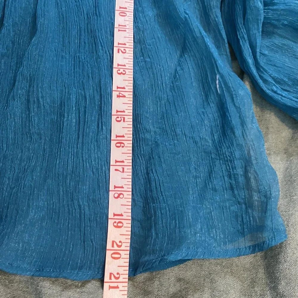 Zara Sheer Chiffon Crop Blouse Womens S Blue Gathered Whimsigoth‎ Dark Romantic - Picture 7 of 7